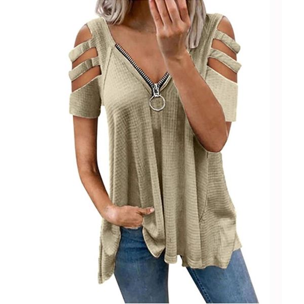 women's t-shirt low cut zipper solid color off shoulder t shirt women short sleeve pullover shirring pleated tees ladies summer, White
women's t-shirt low cut zipper solid color off shoulder t shirt women short sleeve pullover shirring pleated tees ladies summer, White