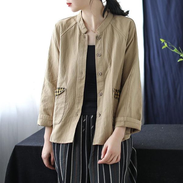 fashion spliced pockets spring jacket literary retro single-breasted stand-up linen shirt ladies loose cotton and k371 women's jackets, Black;brown
fashion spliced pockets spring jacket literary retro single-breasted stand-up linen shirt ladies loose cotton and k371 women's jackets, Black;brown