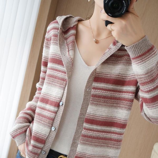 women's knits & tees spring and autumn cardigan knitted jacket 100% wool loose striped large top, White
women's knits & tees spring and autumn cardigan knitted jacket 100% wool loose striped large top, White