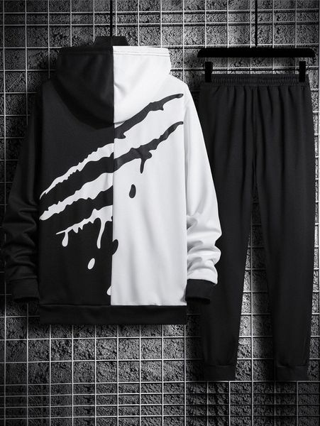 men graphic print two tone drawstring hoodie & patch detail sweatpants y06x#, Gray
men graphic print two tone drawstring hoodie & patch detail sweatpants y06x#, Gray