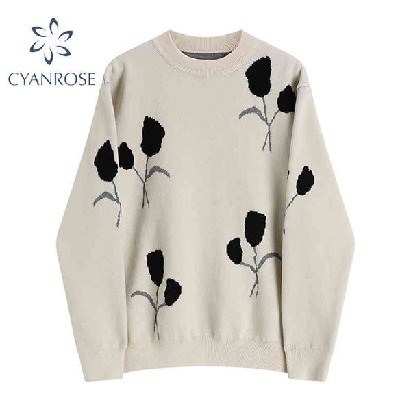 vintage knitted sweater women long sleeve floral pattern o neck pullover oversize fashion casual elegant knit sweater 210417, White;black
vintage knitted sweater women long sleeve floral pattern o neck pullover oversize fashion casual elegant knit sweater 210417, White;black