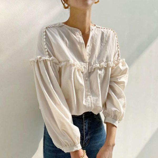 women's blouses & shirts spring korea chic women single-breasted fold ruffle stitch loose versatile shirt office lady autumn japan fash, White
women's blouses & shirts spring korea chic women single-breasted fold ruffle stitch loose versatile shirt office lady autumn japan fash, White