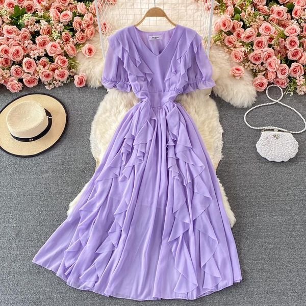 casual dresses summer korean elegant big swing long dress celebrity style high waist v-neck ruffle chiffon, Black;gray
casual dresses summer korean elegant big swing long dress celebrity style high waist v-neck ruffle chiffon, Black;gray