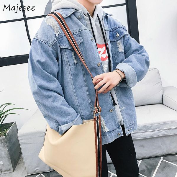 men's jackets men holes denim blue pockets casual simple all-match korean daily classic jacket mens harajuku oversize fashion coats, Black;brown
men's jackets men holes denim blue pockets casual simple all-match korean daily classic jacket mens harajuku oversize fashion coats, Black;brown