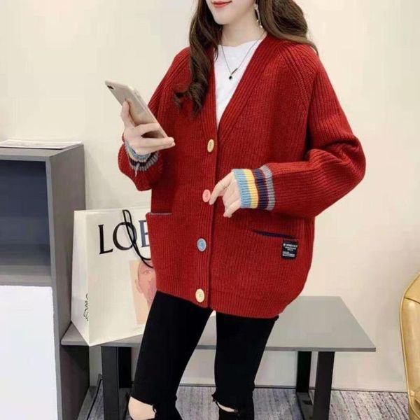 women's knits & tees 2021 fashion spring autumn rainbow buckle color matching cuff knitted cardigan female korean version loose lazy co, White
women's knits & tees 2021 fashion spring autumn rainbow buckle color matching cuff knitted cardigan female korean version loose lazy co, White