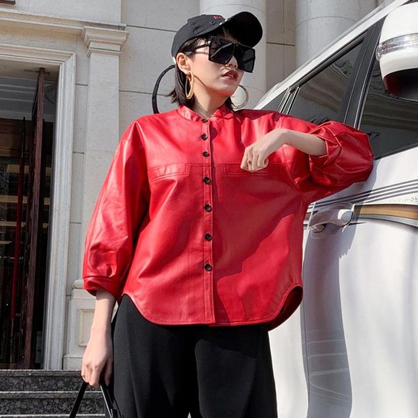 women's leather & faux oversize style jacket lady real sheepskin loose lantern sleeve genuine short coat women casual clothes, Black
women's leather & faux oversize style jacket lady real sheepskin loose lantern sleeve genuine short coat women casual clothes, Black