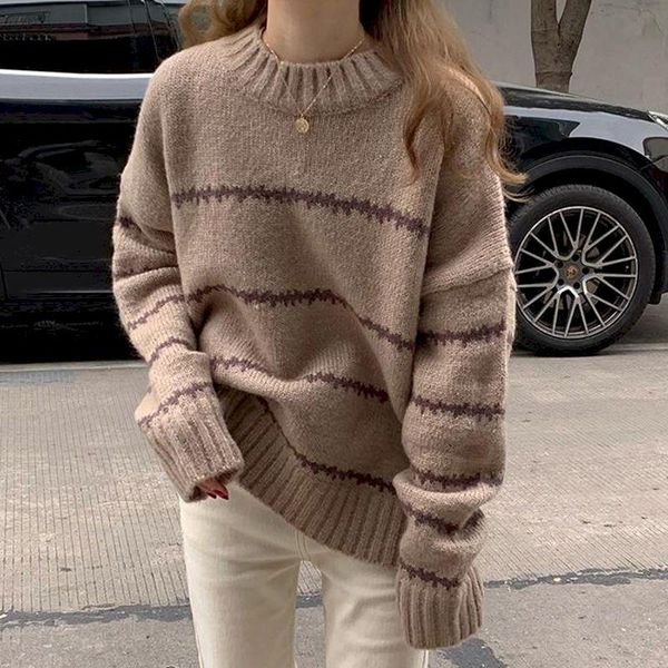 women's sweaters striped pullover sweater women 2021 autumn o-neck color contrast knitted korean chic loose long sleeve drop, White;black
women's sweaters striped pullover sweater women 2021 autumn o-neck color contrast knitted korean chic loose long sleeve drop, White;black