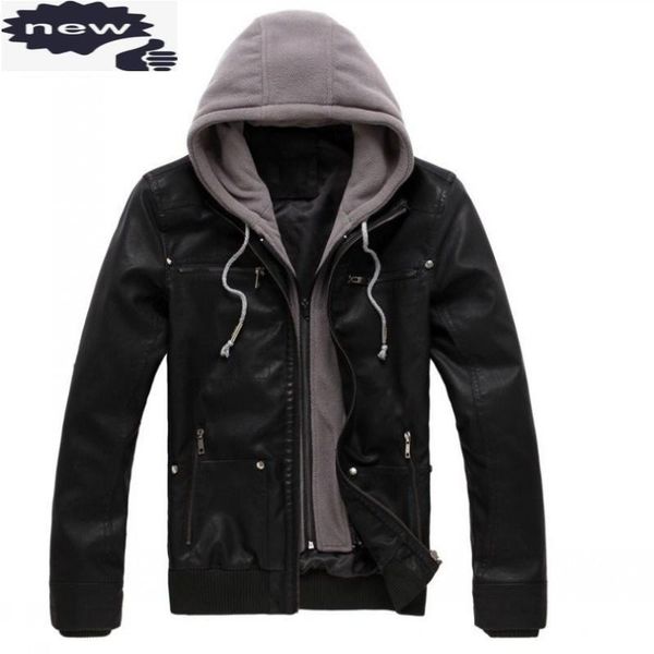 men's fur & faux casual korean autumn mens hooded outerwear coats moto biker slim hat detachable male pu leather jackets plus size, Black
men's fur & faux casual korean autumn mens hooded outerwear coats moto biker slim hat detachable male pu leather jackets plus size, Black