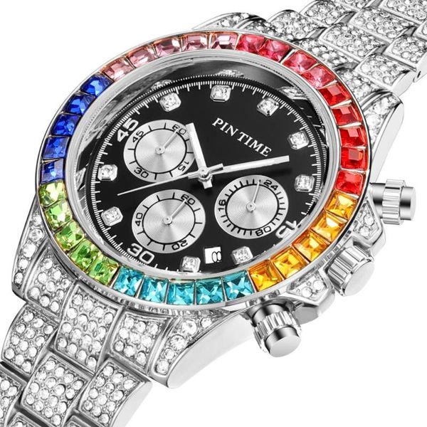 rainbow diamond full iced out watch men sport wristwatch all dial work chronograph watches stainless steel bling gift clock wristwatches, Slivery;brown
rainbow diamond full iced out watch men sport wristwatch all dial work chronograph watches stainless steel bling gift clock wristwatches, Slivery;brown