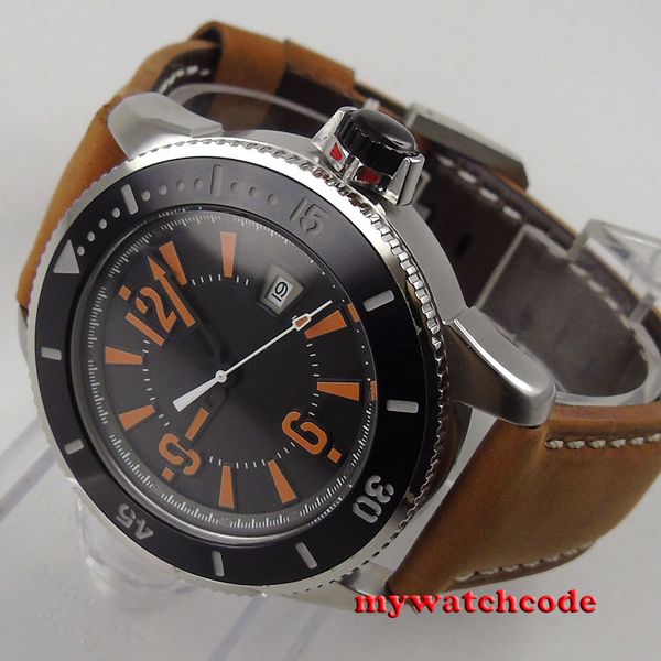 4m bliger black dial date window leather band mingzhu 2813 automatic clockwork watch relogio masculino, Slivery;brown
4m bliger black dial date window leather band mingzhu 2813 automatic clockwork watch relogio masculino, Slivery;brown