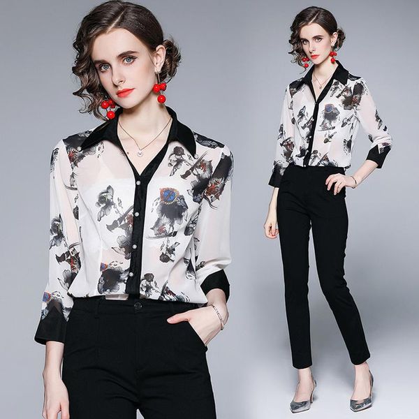 women's blouses & shirts autumn office ladies designer shirt 2021 runway women turn down collar button up blouse long sleeve slim print, White
women's blouses & shirts autumn office ladies designer shirt 2021 runway women turn down collar button up blouse long sleeve slim print, White
