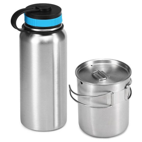 water bottle 1000ml stainless steel vacuum insulated with 700ml cup hanging pot for outdoor survival camping hiking 
water bottle 1000ml stainless steel vacuum insulated with 700ml cup hanging pot for outdoor survival camping hiking