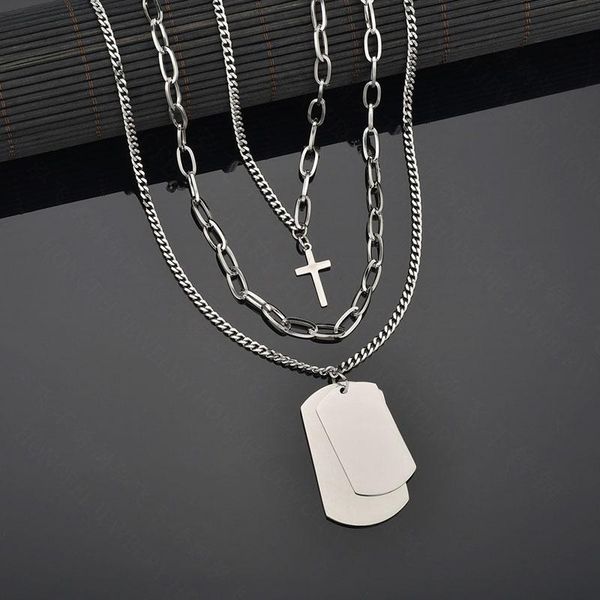 pendant necklaces punk dog tag crossing necklace for women streetwear stainless steel chain multilayer chokers cross jewelry, Silver
pendant necklaces punk dog tag crossing necklace for women streetwear stainless steel chain multilayer chokers cross jewelry, Silver