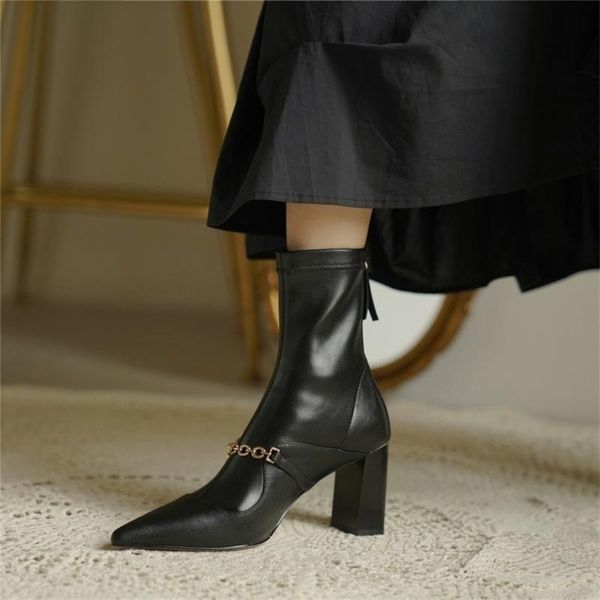 dress shoes net red same leather thin boots autumn winter 2021 pointed thick heel zipper elastic women's, Black
dress shoes net red same leather thin boots autumn winter 2021 pointed thick heel zipper elastic women's, Black