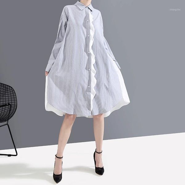spring women fashion loose fit fake two piece shirt dress lace ruffles striped casual streetwear dresses office ladies top, Black;gray
spring women fashion loose fit fake two piece shirt dress lace ruffles striped casual streetwear dresses office ladies top, Black;gray