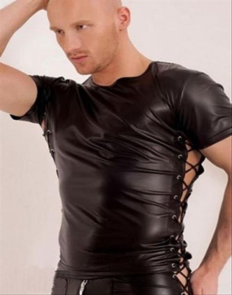 m l xl xxl mens black bandage leather short sleeve pu undershirt tank vest waistcoat underwear, White;black
m l xl xxl mens black bandage leather short sleeve pu undershirt tank vest waistcoat underwear, White;black