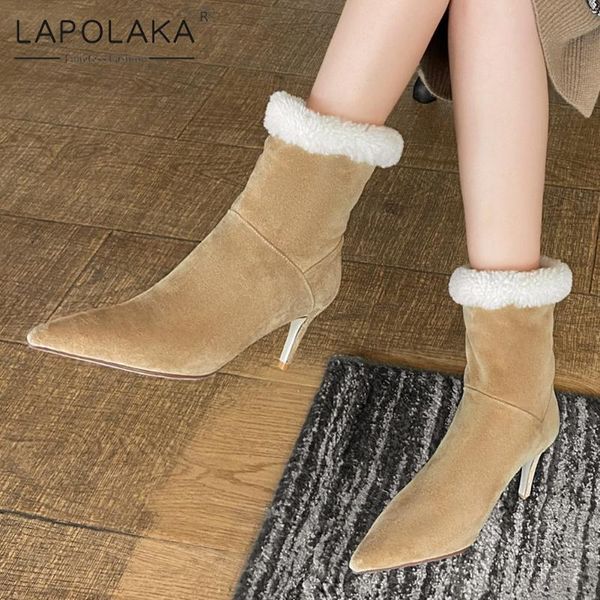 boots lapolaka brand cow suede slip on ankle woman shoes trendy pointed toe office boot party lady, Black
boots lapolaka brand cow suede slip on ankle woman shoes trendy pointed toe office boot party lady, Black