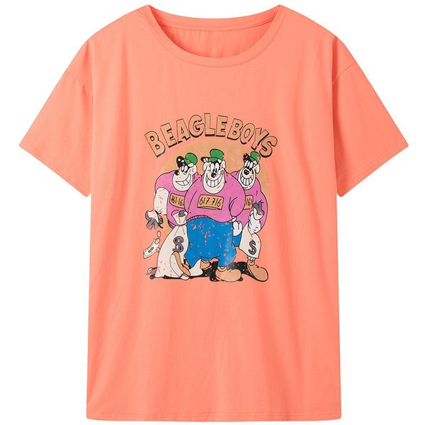 women's t-shirt harajuku cartoon print t shirt women casual o-neck short sleeve beside split oversized streetwear all-match su, White 
women's t-shirt harajuku cartoon print t shirt women casual o-neck short sleeve beside split oversized streetwear all-match su, White