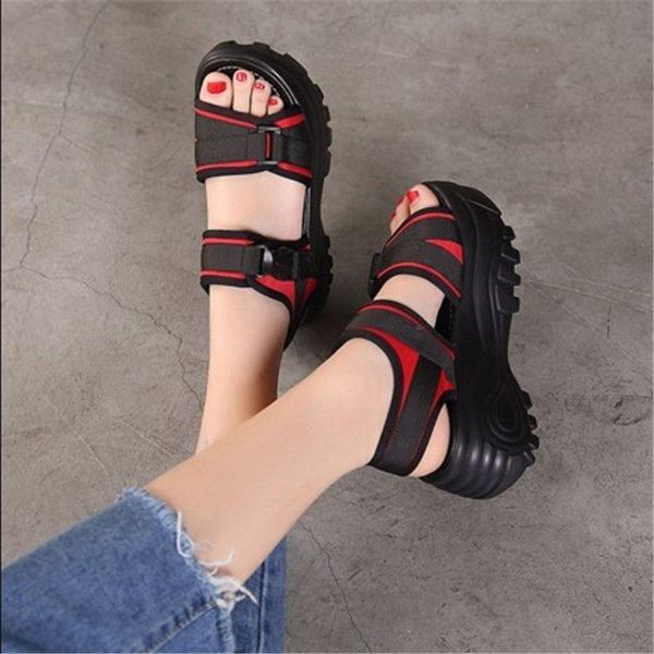 sandals 2021 korean style summer platform women's wedge casual sports shoes for women, Black