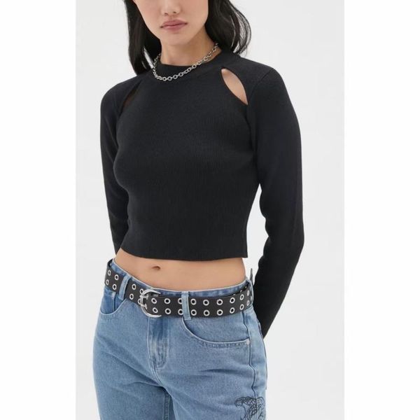 women's t-shirt hollow out irregular short women crop shoulder cut slim knit long sleeve spring summer cotton 2021, White
women's t-shirt hollow out irregular short women crop shoulder cut slim knit long sleeve spring summer cotton 2021, White