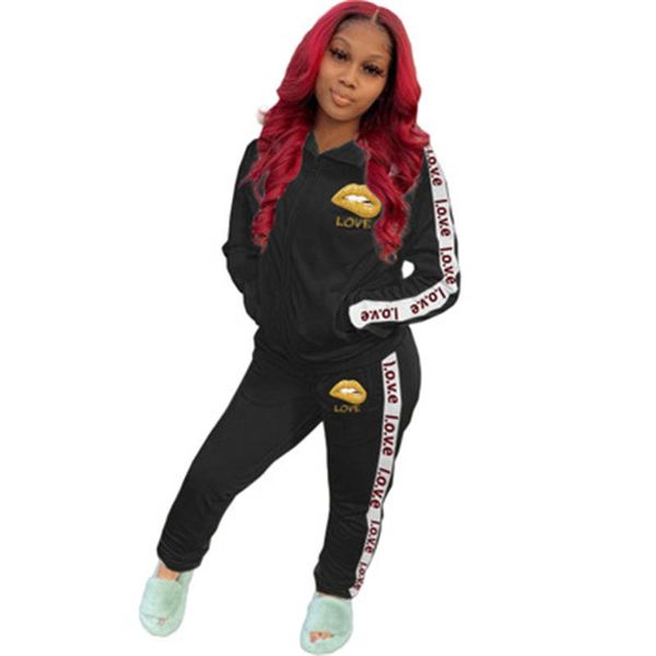women lips love embroidery tracksuits fashion trend long sleeve zipper pants suits designer female spring slim casual letter 2pcs sets, Gray
women lips love embroidery tracksuits fashion trend long sleeve zipper pants suits designer female spring slim casual letter 2pcs sets, Gray