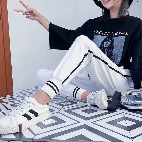 women's pants & capris fashion casual sweatpants side-stripe women streetwear loose elastic waist sportswear, Black;white
women's pants & capris fashion casual sweatpants side-stripe women streetwear loose elastic waist sportswear, Black;white