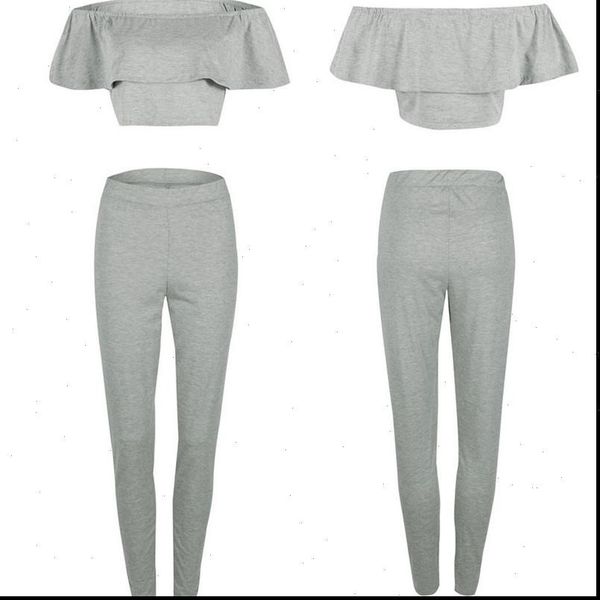 sports 2pcs sets women tracksuits off shoulder crop ruffle solid color tees high waist long pants 3colors plus, Gray
sports 2pcs sets women tracksuits off shoulder crop ruffle solid color tees high waist long pants 3colors plus, Gray