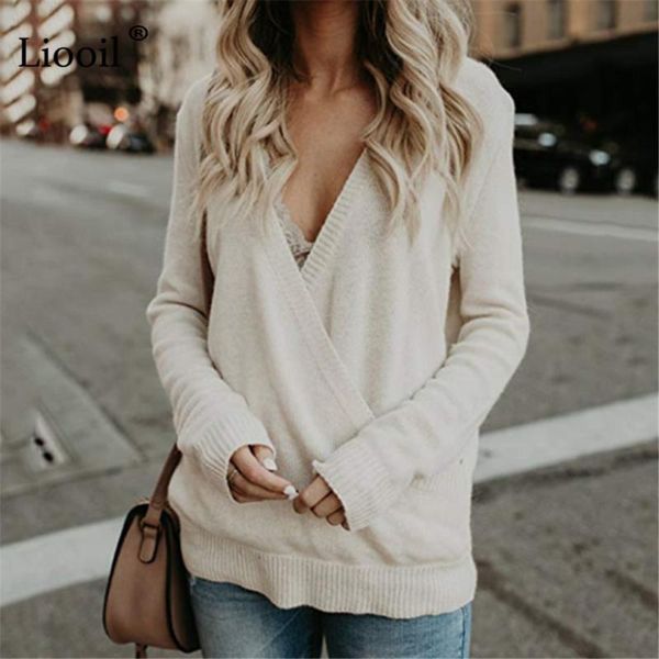 women's sweaters liooil plus size knit sweater women 2021 long sleeve deep v neck casual female autumn winter oversize pullovers and bl, White;black
women's sweaters liooil plus size knit sweater women 2021 long sleeve deep v neck casual female autumn winter oversize pullovers and bl, White;black