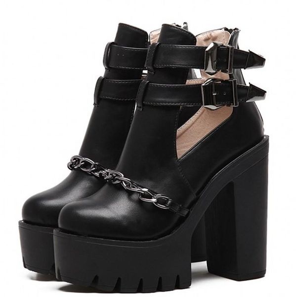 spring autumn fashion ankle boots for women high heels casual cut-outs buckle round toe chain thick platform shoes 14cm dress, Black
spring autumn fashion ankle boots for women high heels casual cut-outs buckle round toe chain thick platform shoes 14cm dress, Black
