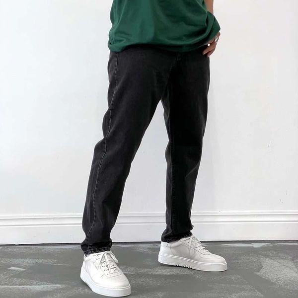 men's jeans fashion men straight pants slim fit casual black, Blue