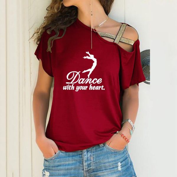 dance with your heart print loose t-shirt women irregular tshirt lover gift punk harajuku skew neck cross bandage women's, White
dance with your heart print loose t-shirt women irregular tshirt lover gift punk harajuku skew neck cross bandage women's, White