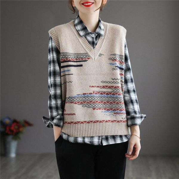 retro core spun yarn v-neck knitted vest women fall winter loose jacquard pullover sweater waistcoat wild sleeveless y1077 women's swe, White;black
retro core spun yarn v-neck knitted vest women fall winter loose jacquard pullover sweater waistcoat wild sleeveless y1077 women's swe, White;black