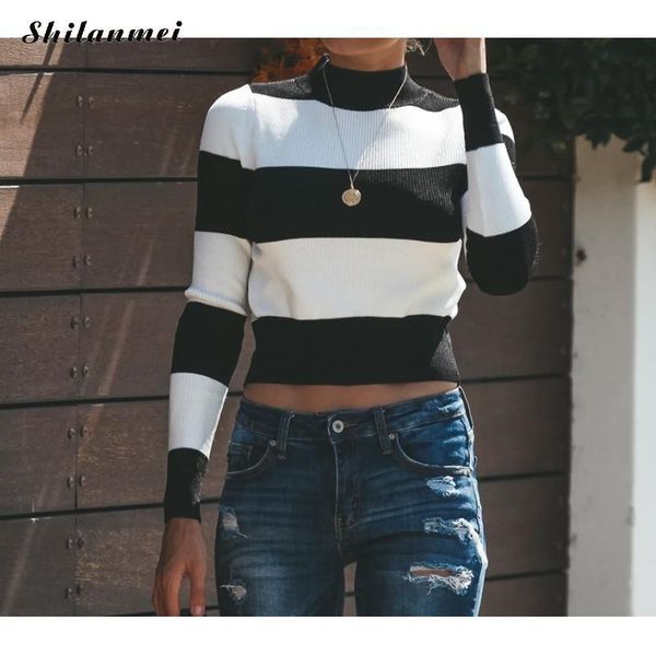 women's sweaters women long sleeve knitted crop turtleneck black white stripe cropped pullover fashion autumn sweater slim jumper pull, White;black
women's sweaters women long sleeve knitted crop turtleneck black white stripe cropped pullover fashion autumn sweater slim jumper pull, White;black