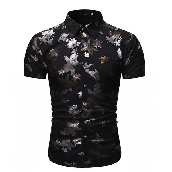 men's casual shirts mens slim fit short sleeve dress hipster leaf bronzing print hawaiian shirt men work business chemise homme camisa, White;black
men's casual shirts mens slim fit short sleeve dress hipster leaf bronzing print hawaiian shirt men work business chemise homme camisa, White;black