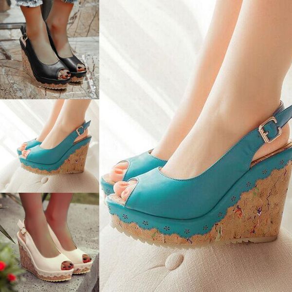 women's sandals buckle ankle strap wedges shoes summer fish mouth breathable waterproof platform high heel, Black
women's sandals buckle ankle strap wedges shoes summer fish mouth breathable waterproof platform high heel, Black