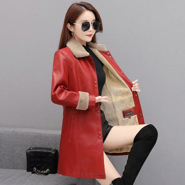 women's leather & faux 2022 pu coat plus velvet warm winter elegance temperament mid-length jacket women, Black
women's leather & faux 2022 pu coat plus velvet warm winter elegance temperament mid-length jacket women, Black