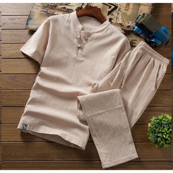 men's tracksuits (shirt + trousers) arrival summer style men cotton and linen shirts fashion casual solid cropped pants, Gray
men's tracksuits (shirt + trousers) arrival summer style men cotton and linen shirts fashion casual solid cropped pants, Gray