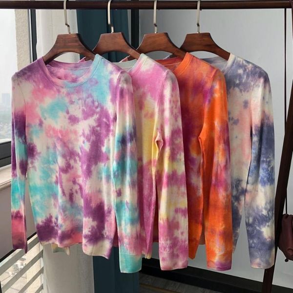 tie-dye thin sweater for women water-soluble wool luxury colorful o-neck long sleeve pullover women's sweaters, White;black
tie-dye thin sweater for women water-soluble wool luxury colorful o-neck long sleeve pullover women's sweaters, White;black
