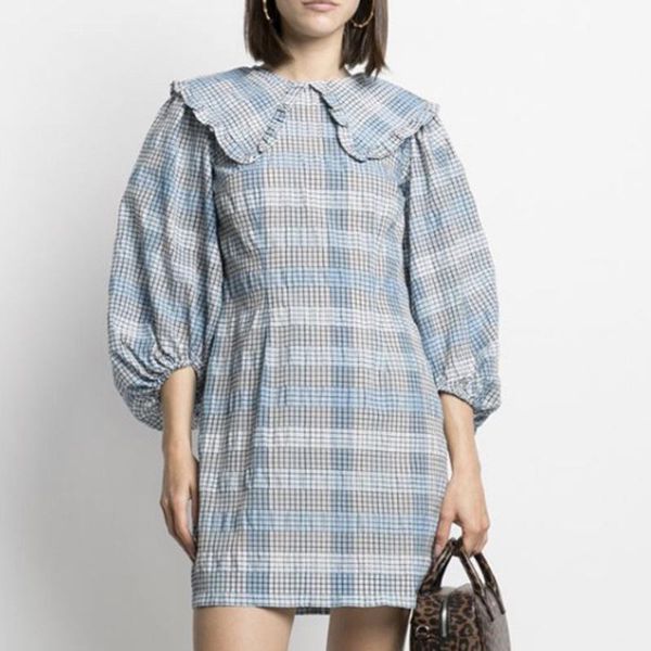 casual dresses 2021 summer fashion retro blue check puff sleeve doll collar waist thin all-match mini dress, Black;gray
casual dresses 2021 summer fashion retro blue check puff sleeve doll collar waist thin all-match mini dress, Black;gray