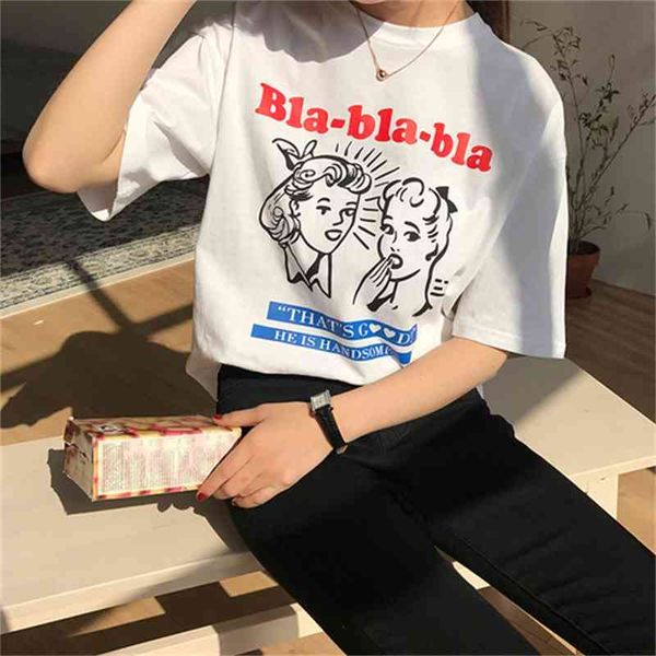 character printed letter simple all match fashion spring short sleeve female cute college wind tees 210426, White
character printed letter simple all match fashion spring short sleeve female cute college wind tees 210426, White