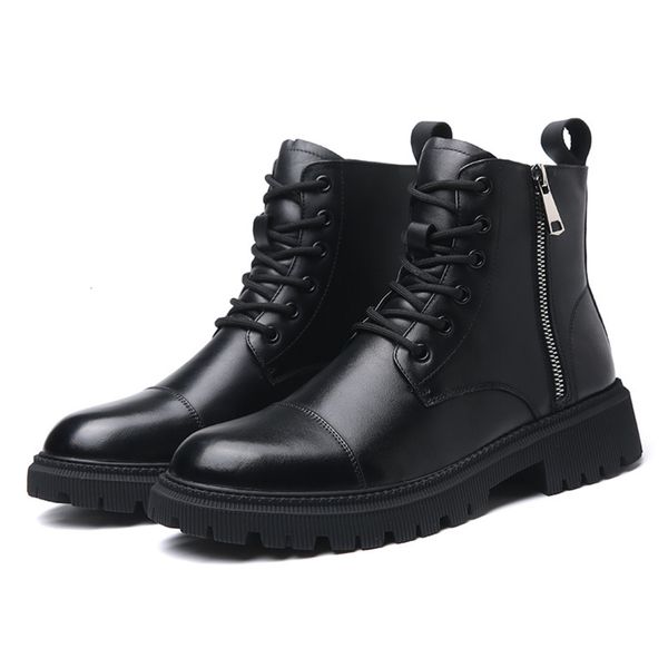 dress martin men's high leather shoes middle thick soled motorcycle boots zipper, Black
dress martin men's high leather shoes middle thick soled motorcycle boots zipper, Black