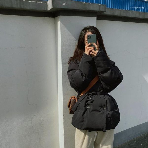 women's down & parkas 2021 winter women coat lapel solid color long waist thick bread cotton-padded jackets with belt1, Black
women's down & parkas 2021 winter women coat lapel solid color long waist thick bread cotton-padded jackets with belt1, Black