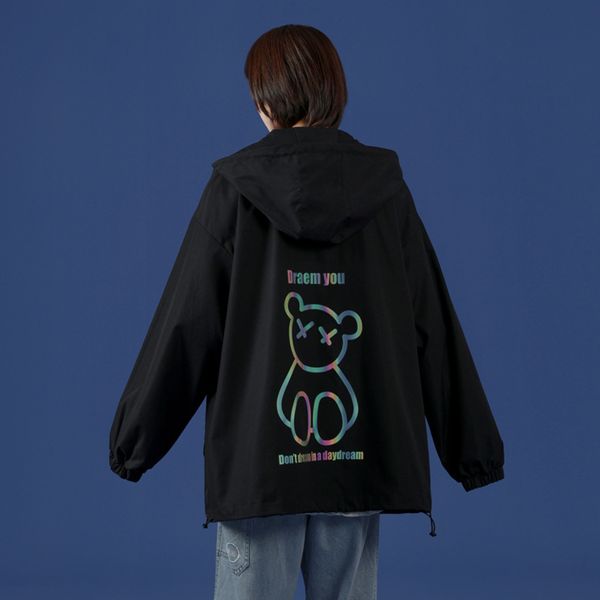 jacket spring student jacket men's and women's large reflective luminous bear hooded, Black;brown
jacket spring student jacket men's and women's large reflective luminous bear hooded, Black;brown
