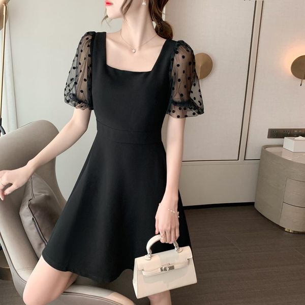 casual dresses small black dress 2021 summer wave dot mesh bubble sleeve heart machine hepburn style square neck, Black;gray
casual dresses small black dress 2021 summer wave dot mesh bubble sleeve heart machine hepburn style square neck, Black;gray