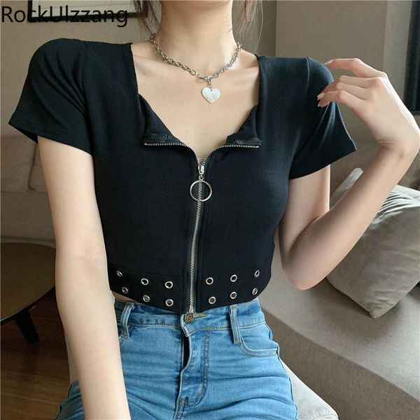 women's t-shirt solid white black eyelet ring zipper up square slim women crop short t shirt streetwear aesthetic punk goth tee
women's t-shirt solid white black eyelet ring zipper up square slim women crop short t shirt streetwear aesthetic punk goth tee