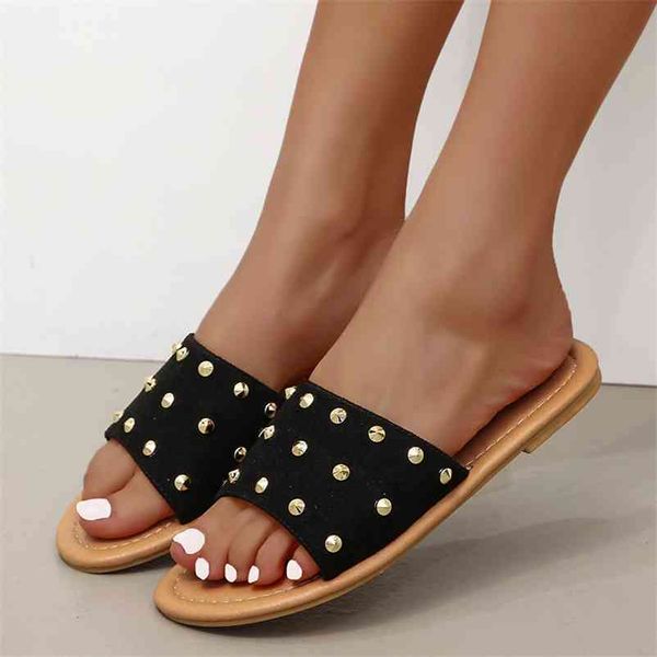summer metal studed decor women slippers flat flock non slip rubber sole peep toe outdoor beach slides cool woman shoes female 210619, Black
summer metal studed decor women slippers flat flock non slip rubber sole peep toe outdoor beach slides cool woman shoes female 210619, Black