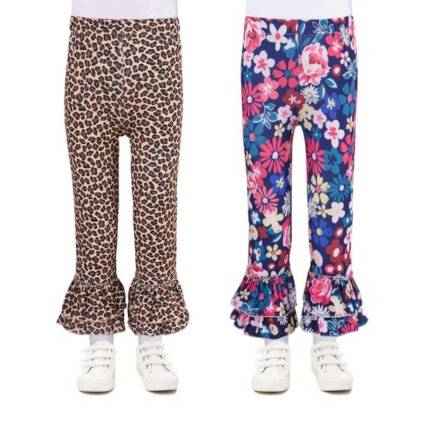 trousers spring and summer leopard print children's leggings girls casual printed bell bottom pants autumn clothes, Blue