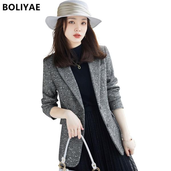 women's wool & blends boliyae 2021 autumn and winte coat fashion blazer sequins long sleeve overcoat female slim jacket chic, Black
women's wool & blends boliyae 2021 autumn and winte coat fashion blazer sequins long sleeve overcoat female slim jacket chic, Black