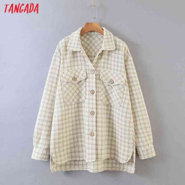 women beige plaid oversized tweed jacket pockets loose style long sleeve coats female outwear qw312 210416, Black
women beige plaid oversized tweed jacket pockets loose style long sleeve coats female outwear qw312 210416, Black