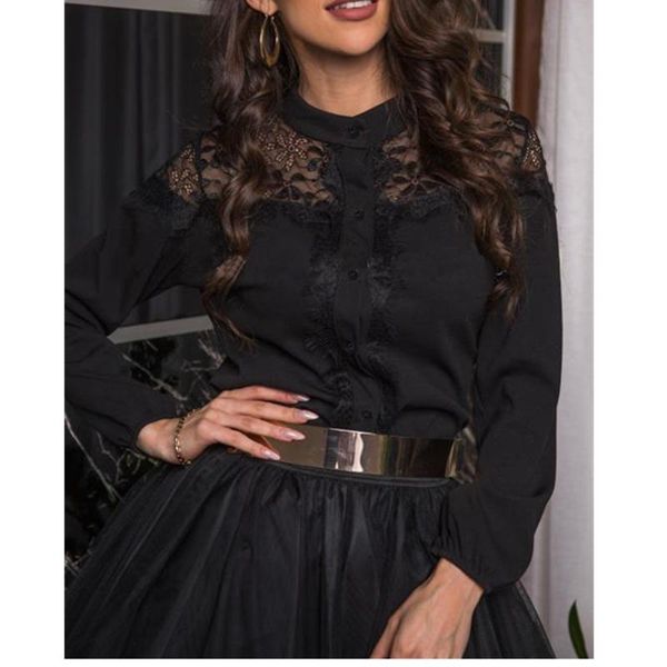 women long sleeves lace hollow shirt crew black neck tunic blouse lady fashion shirts women's blouses &, White
women long sleeves lace hollow shirt crew black neck tunic blouse lady fashion shirts women's blouses &, White
